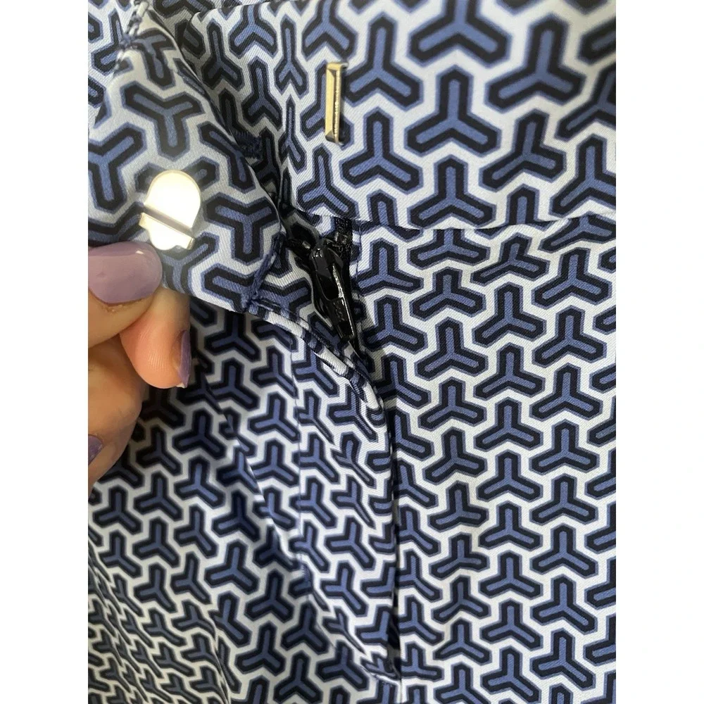Tory Burch Sport Blue Printed Geometric‎ Golf Shorts Size 14 NEW Preppy Pockets